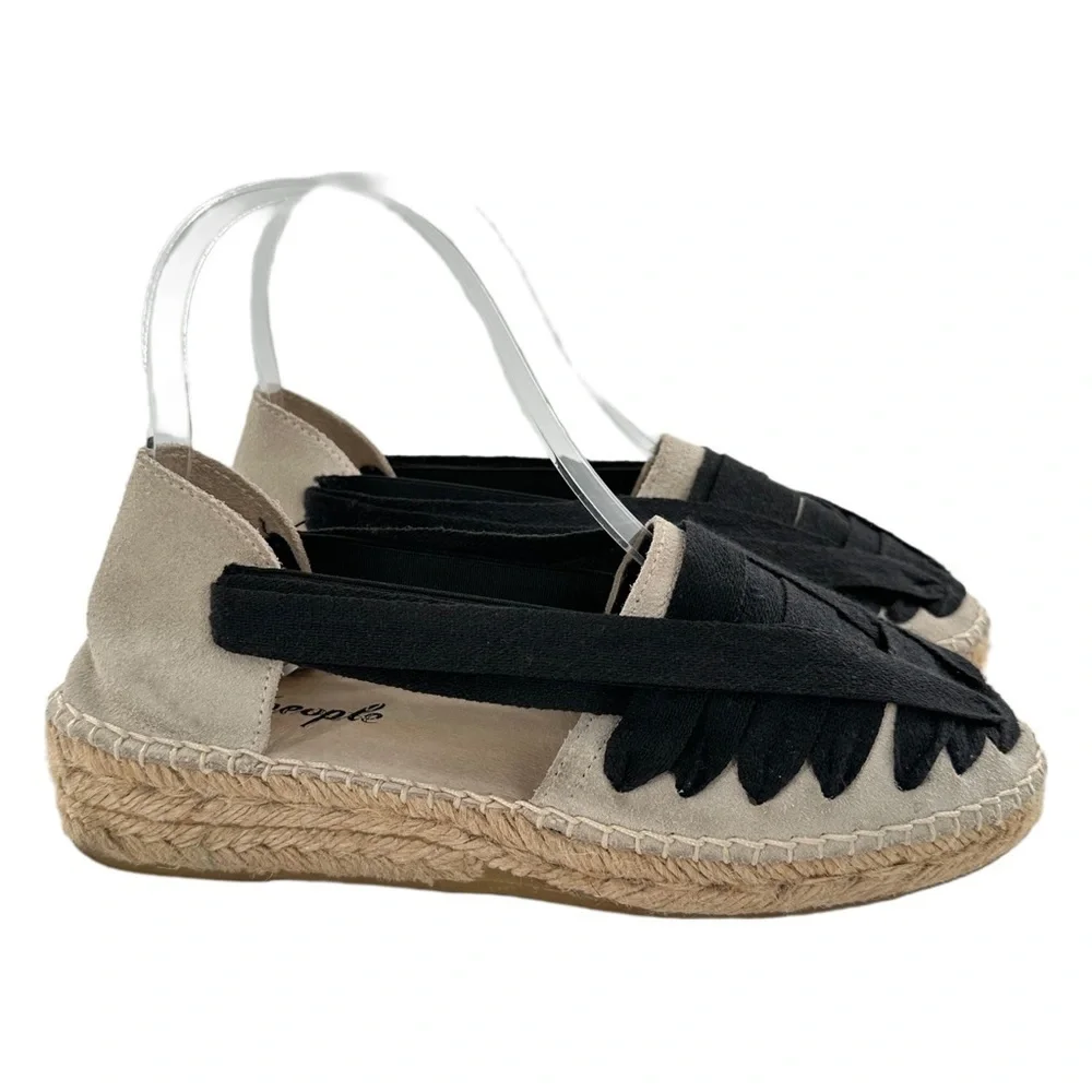 Free people flats 36 6 black beige suede dorsay Espadrilles coastal granny
